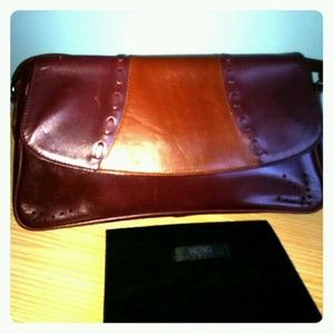 BCBG MazAaria Leather Two-Tone Purse Wine-Cognac